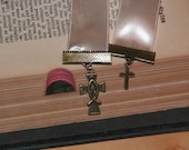 White Ribbon Bookmark with Two Cross