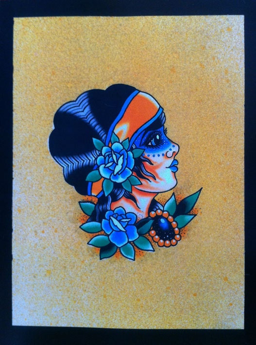 Pretty Blue Gypsy girl PRINT by Ashley Riot