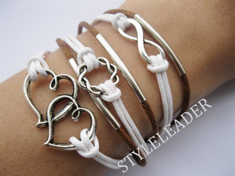 Bracelet-antique silver infinity bracelet,karma Bracelet,heart to heart bracelet