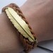 Bracelet-golden feather wax cords bracelet,feather bracelet