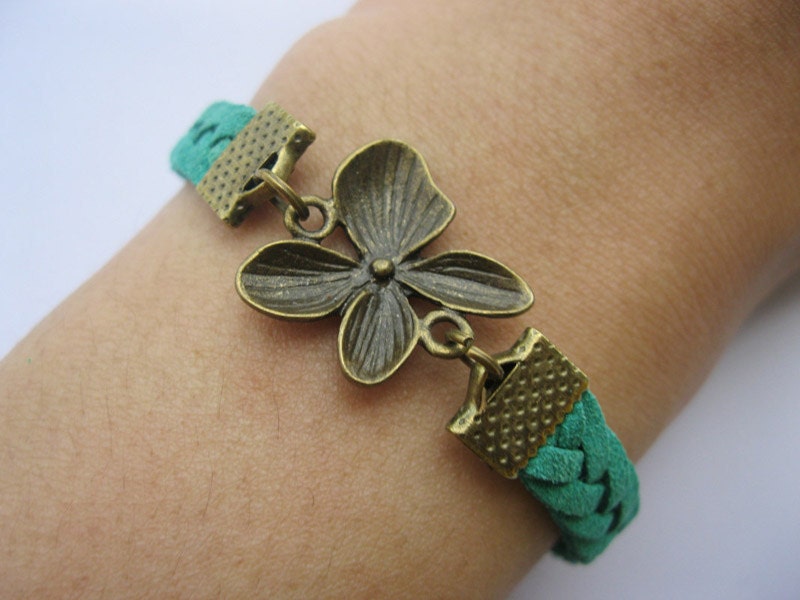 Bracelet-antique bronze flower bracelet,flower braid bracelet