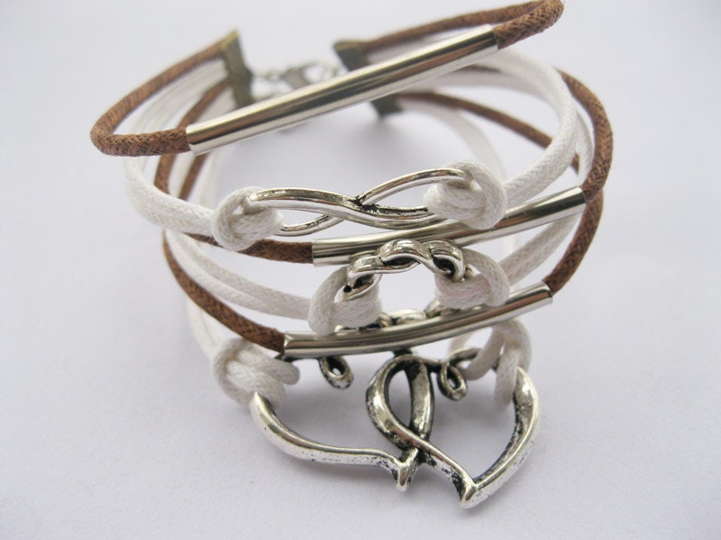Bracelet-antique silver infinity bracelet,karma Bracelet,heart to heart bracelet