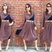 Red White and Blue Nautical Cowl Neck High Waist Puff Sleeve Midi Dress w/ Interlocking Belt Pattern M