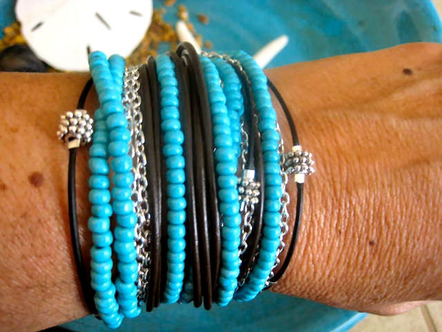 Boho Chic Endless Leather Wrap Turquoise Beaded Bracelet with Silver Accents...."FREE SHIPPING"