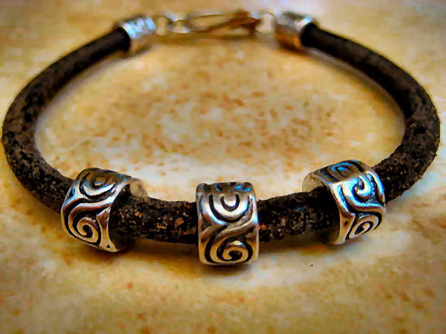 Distressed Black Thick Leather Bracelet with Tibetan Silver Accents & Clasp "FREE SHIPPING"