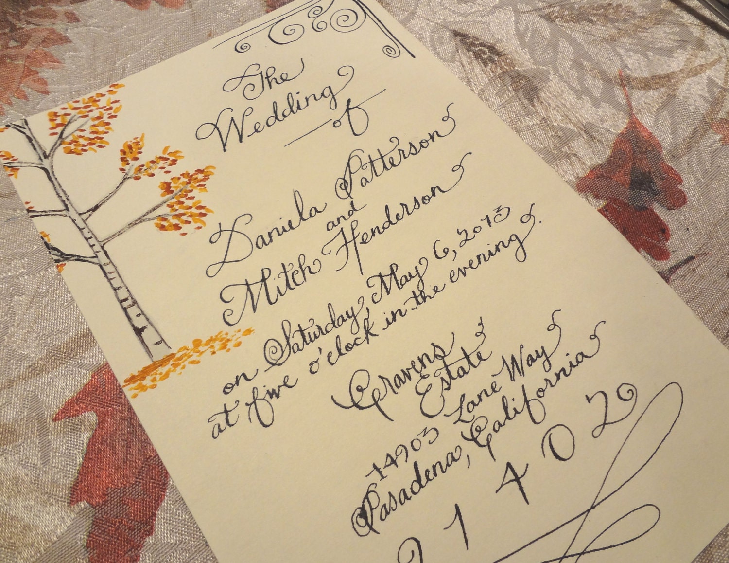 Handpainted wedding invitation