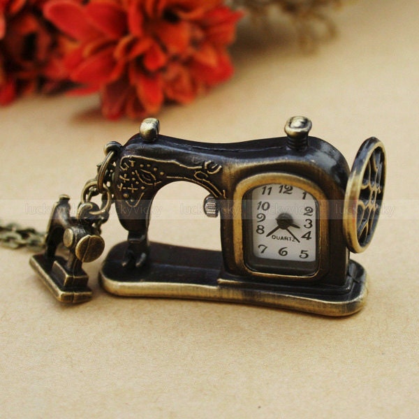 Antique Sartorius Pocket  Watch Necklace -Vintage Sewing Machine Necklace