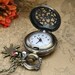 Vintage star pocket watch necklace with antique bronze sun charm and crystal charm