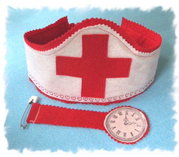 Childrens Dress Up, Felt Crown, Nurses Hat, Fob Watch
