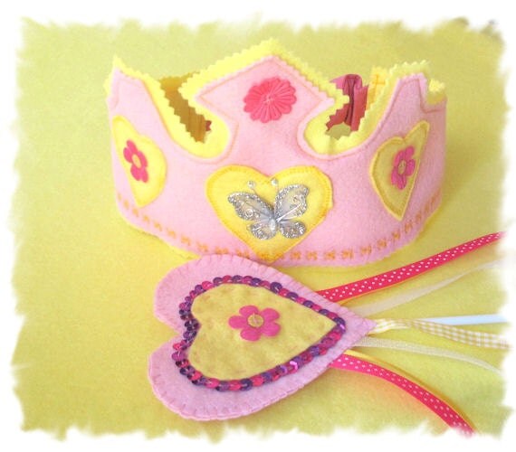 Princess Crown, Tiara, Fairy Wand, Dress Up Princess, Pink Yellow