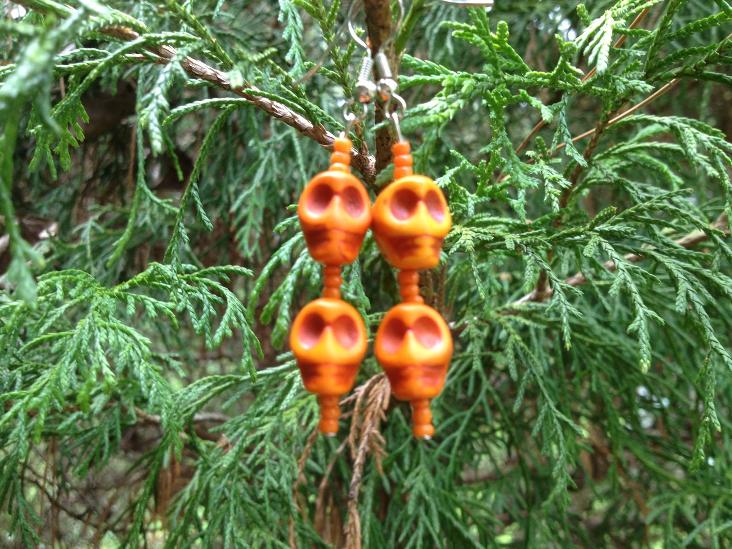 Orange Howlite Skull Earrings