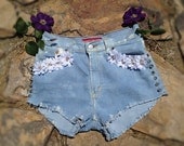 Floral Studded Shorts (Handmade - Made to Order - Re-Purposed Vintage)
