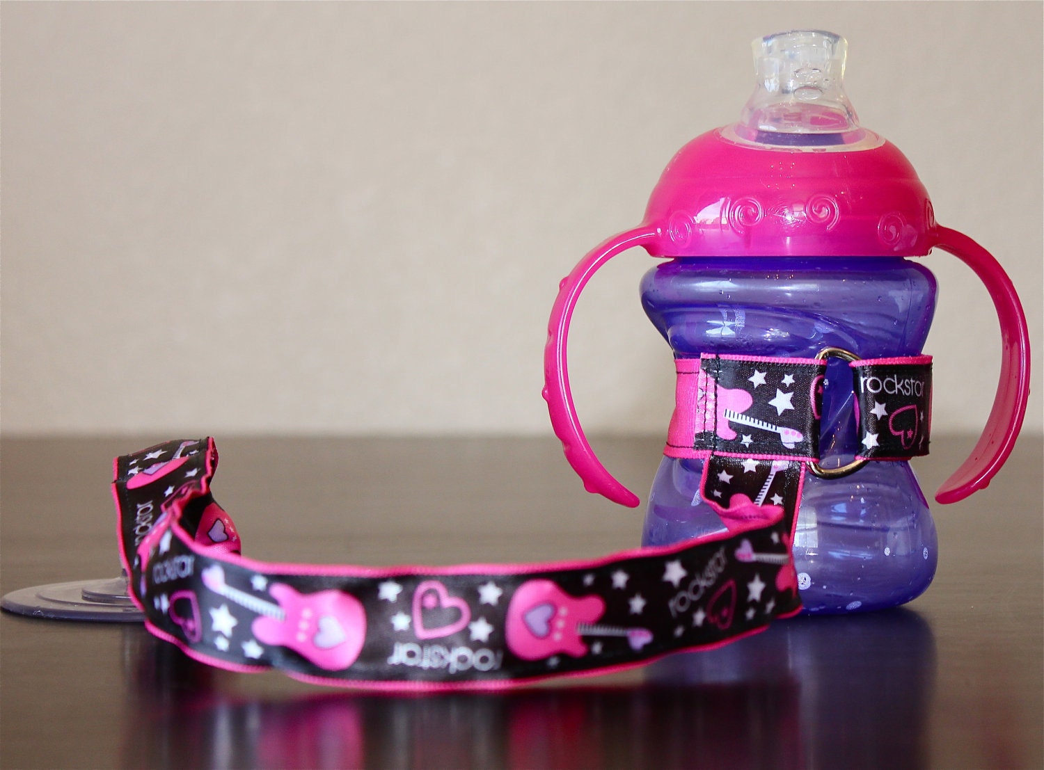 Bottle Tether, Toy Tether, Sippy Strap with Suction Cup-Princess Rock