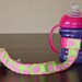 Bottle Tether, Toy Tether, Sippy Strap with Suction Cup- Lime with GLITTER Pink Dots