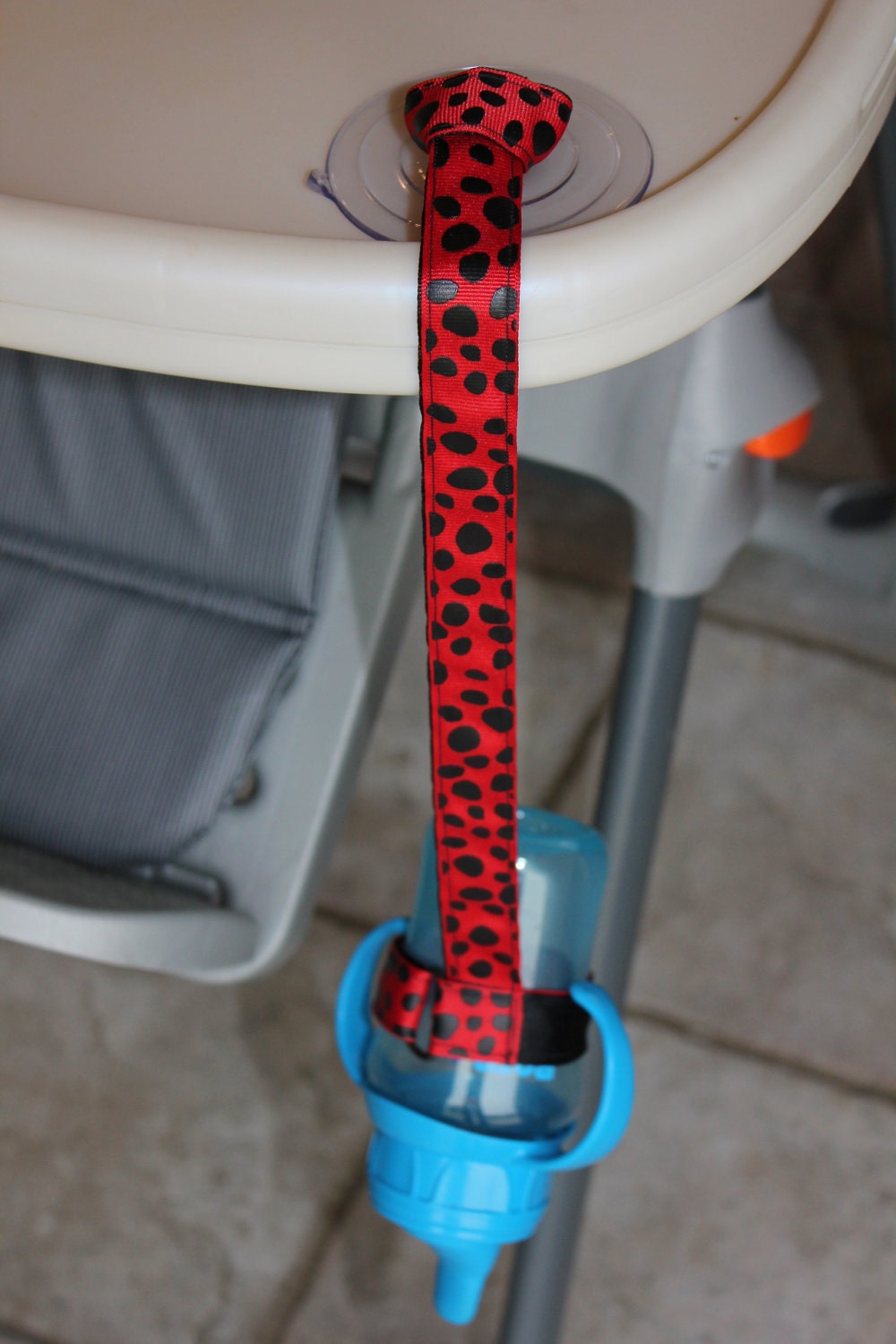 Bottle Tether, Toy Tether, Sippy Strap with Suction Cup-Red Dalmatian Print