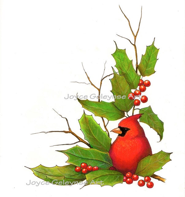 Clip Art Christmas Border With Cardinal Bird And Holly INSTANT DOWNLOAD