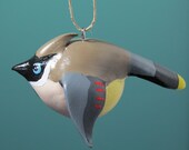 bird window ornament or tree ornament- Cedar Waxwing ornament sculpture - handpainted, handsculpted ornament