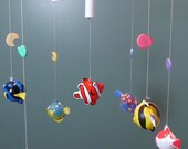 CUSTOM Baby Mobile for nursery, A unique, modern, 7 fish mobile colorful LARGE reef mobile, under the sea or ocean mobile, room decoration