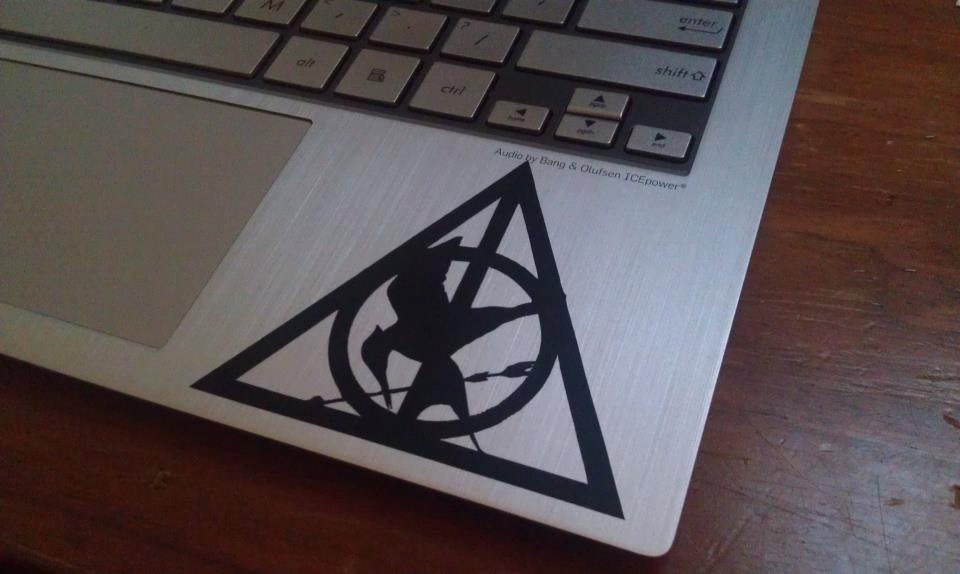 Harry Potter Deathly Hallows Hunger Games Mockingjay Custom Made Vinyl Decal Sticker - 3" x 3.442" - 28 Color Options