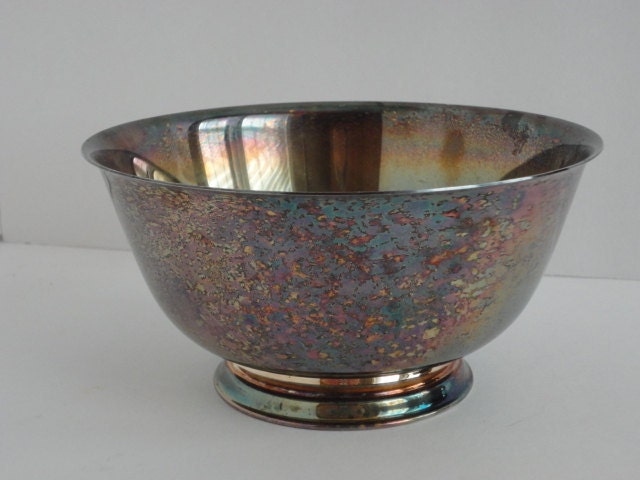 Vintage Silver plate Oneida Bowl Paul Revere footed bowl Tarnish Patina by metrocottage