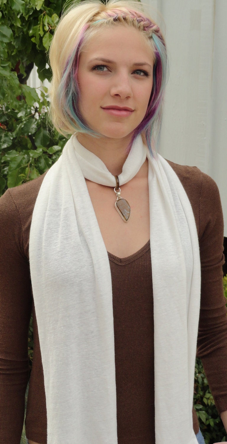 Chakra Healing Hemp Jersey Scarf Necklace with Reiki-Attuned Gold Tiger's Eye Pendant - Gifts under 40