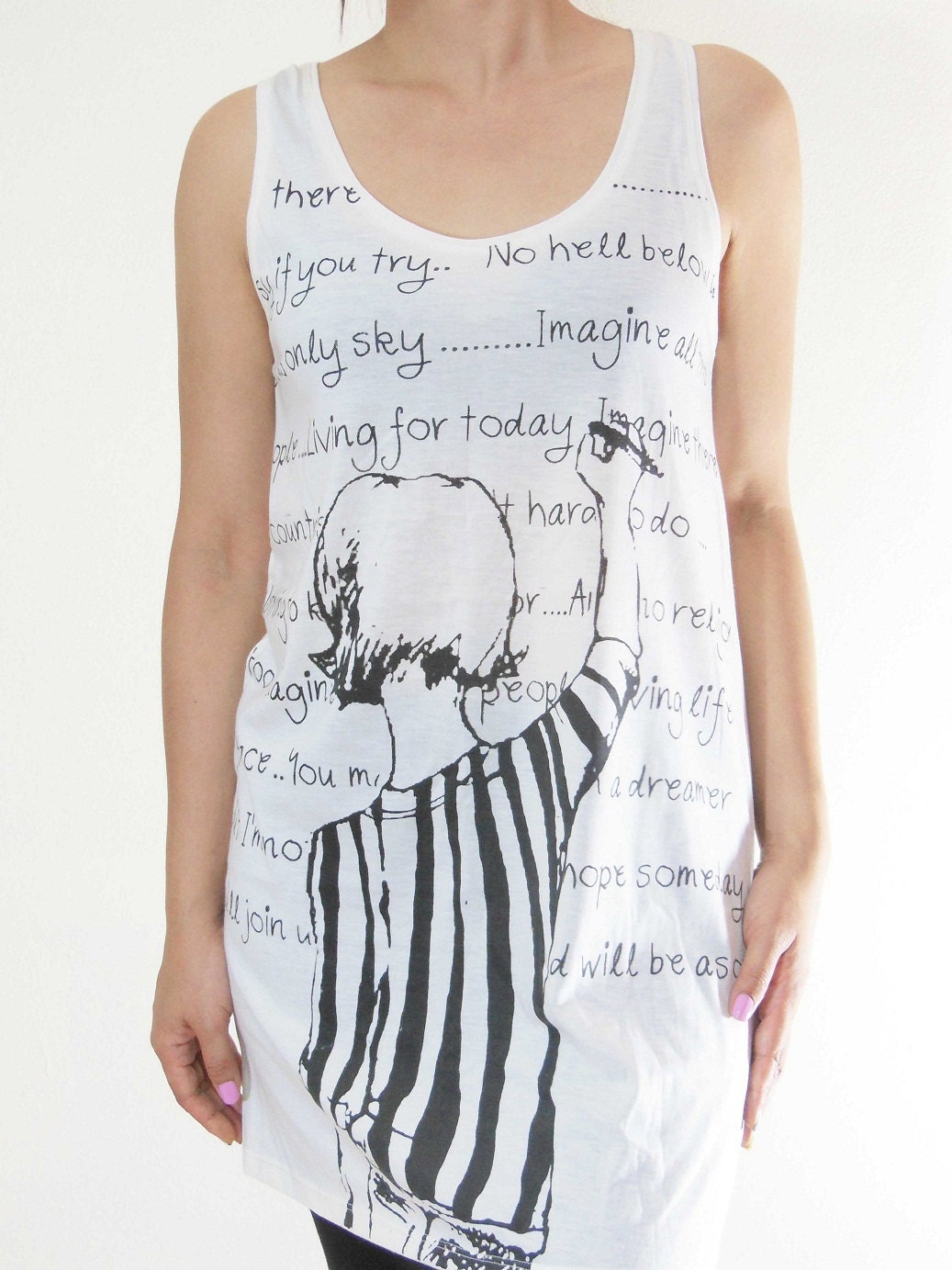 Teens Drawing Paint Text Art Design Women Tank Top Women T-Shirt Cream T-Shirt Screen Print Size M