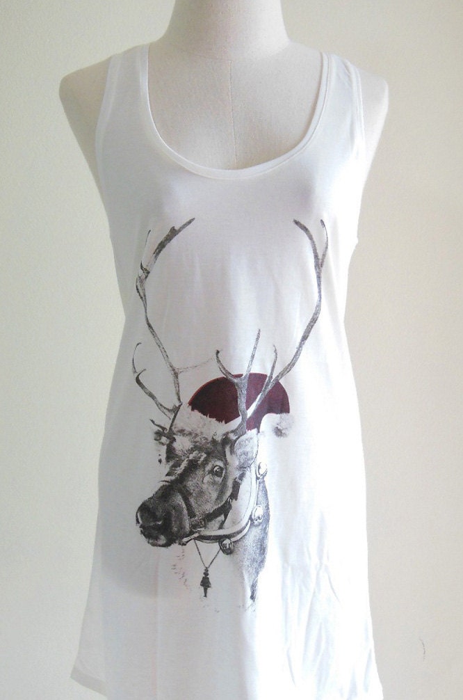 Dear Santa Christmas Holiday Reindeer Funny Animal Style Tank Top Women T-Shirt Cream T-Shirt Tunic Screen Print Size M