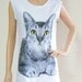 Cat Yellow Eyes Animal Style Cat T-shirt Animal Tunic Tank Screen Print White T-Shirt Size M
