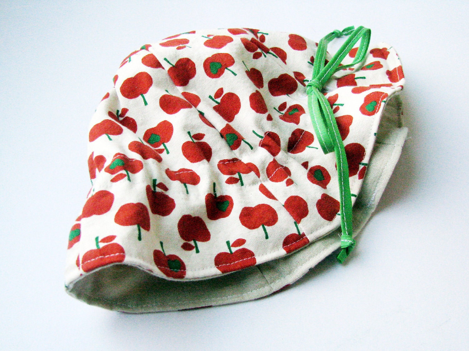 girl Hat Kids red apple chery  toddler 2 to 6 Cloche slouchy Cotton canvas Spring Summer Hat Original Design Great for Photos or Gifts