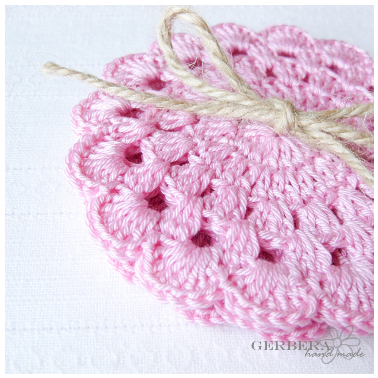 Pastel Crochet Coasters/Doilies of summer color Set of 6 - pink color - cotton 4" 10cm
