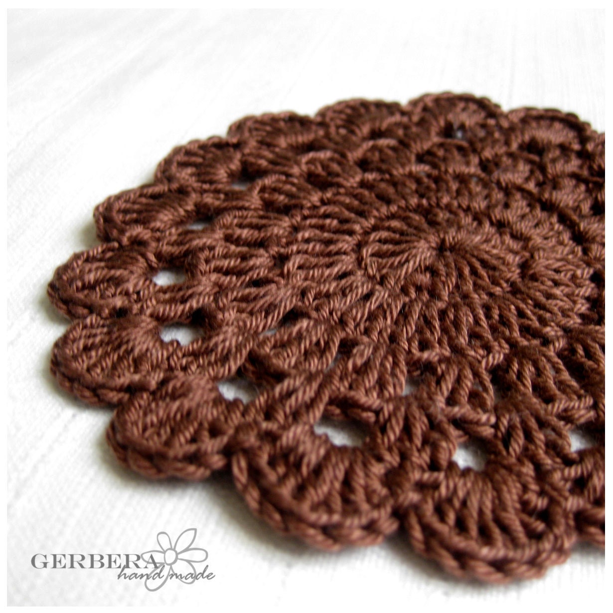 Chocolate Crochet Coasters- minilace of natural color Set of 6 - brown color - cotton 4" READY TO SHIP