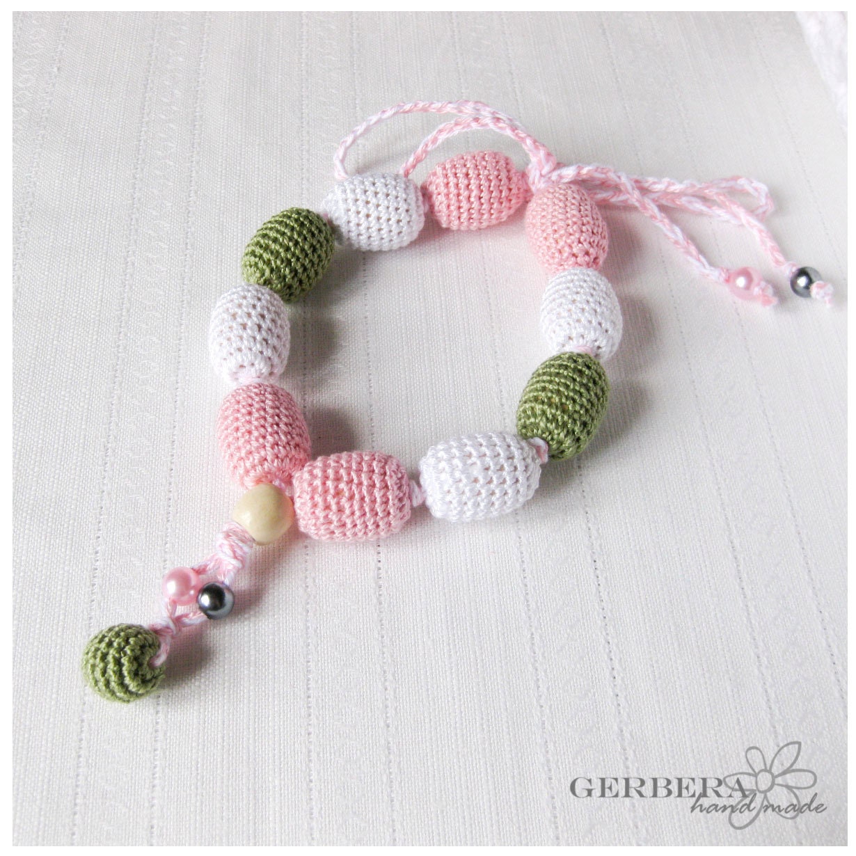 Sale 50% Nursing necklace & Babywearing jewelry for mom and baby - olive green and pink white colors READY TO SHIP