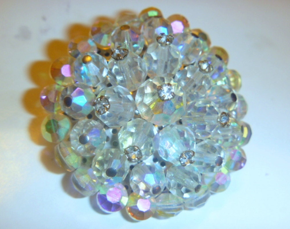 Vintage Crystal Brooch Aurora Borealis Rhinestones Sparkle & Shine 1950s Ice Crystals WLV Ecochic Team