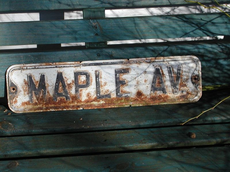 Vintage Street Sign - Great Gift for the Potting Shed or Gardener - Maple Ave. St. Shabby Rusty