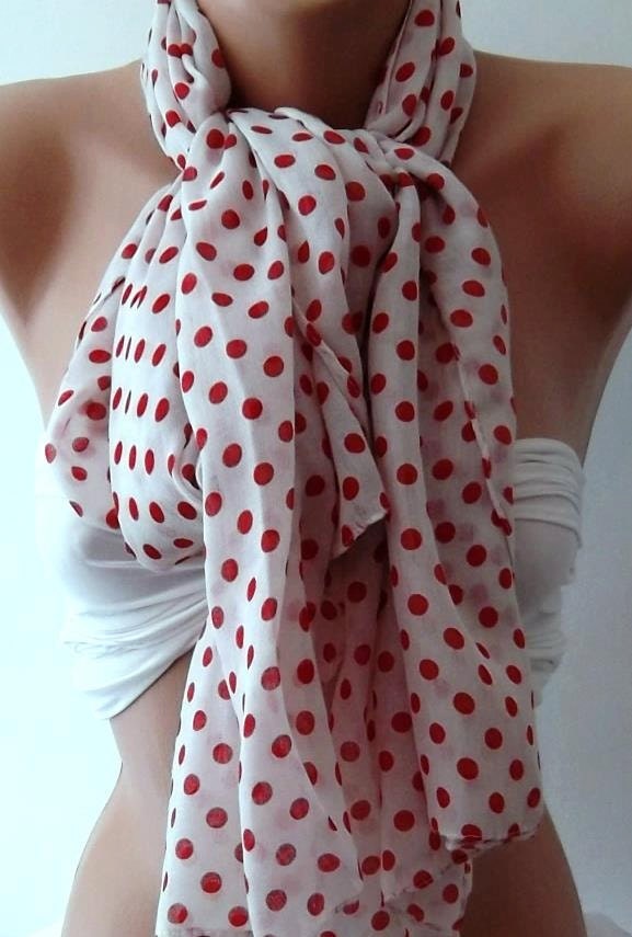 Elegance Scarf - polka dot - cooton scarf - red and white