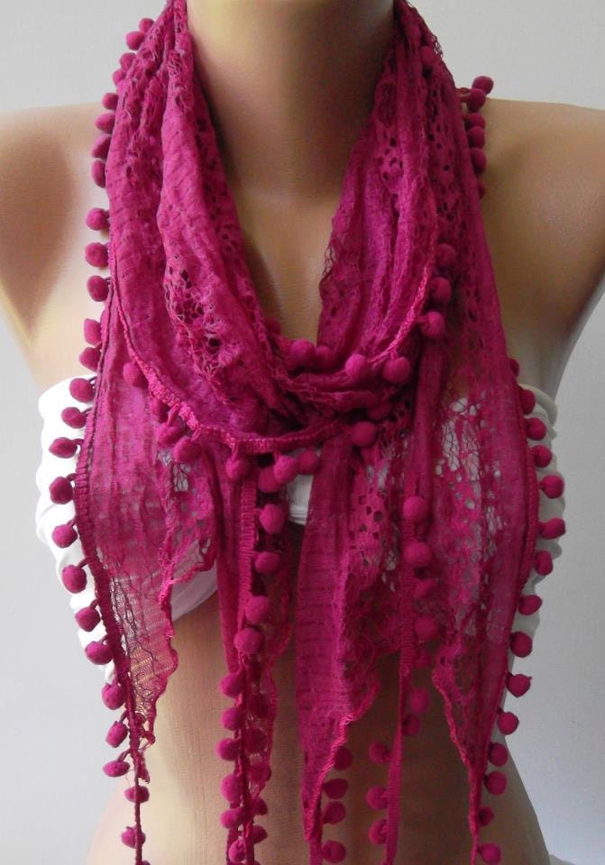 womann elegant scarf....Fuchsia...Lace scarf