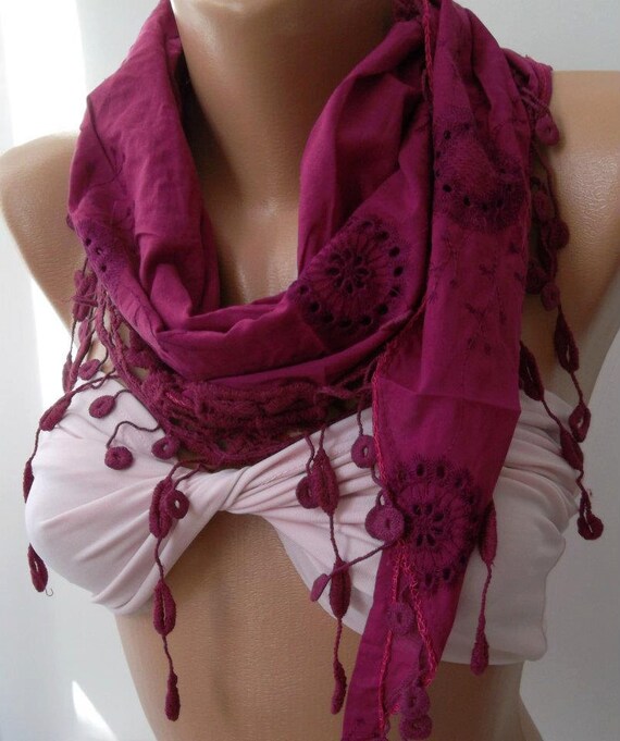 Fuchsia - Elegance Shawl / Scarf with Lace Edge