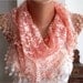 Light Coral Shawl Scarf - Headband with Lace Edge - Silvery