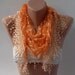Orange Shawl Scarf - Headband with Lace Edge - Silvery