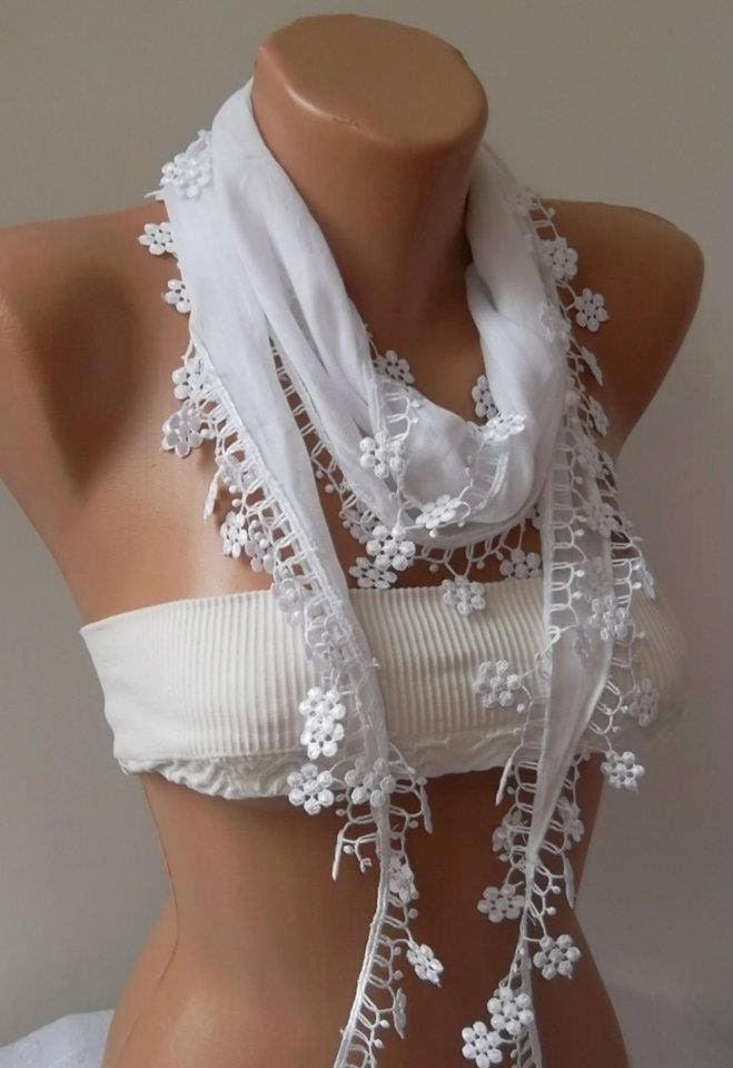 White and Elegance Shawl / Scarf with Lacy Edge