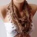 Caramel - Brown Shawl / Scarf with Lacy Edge--