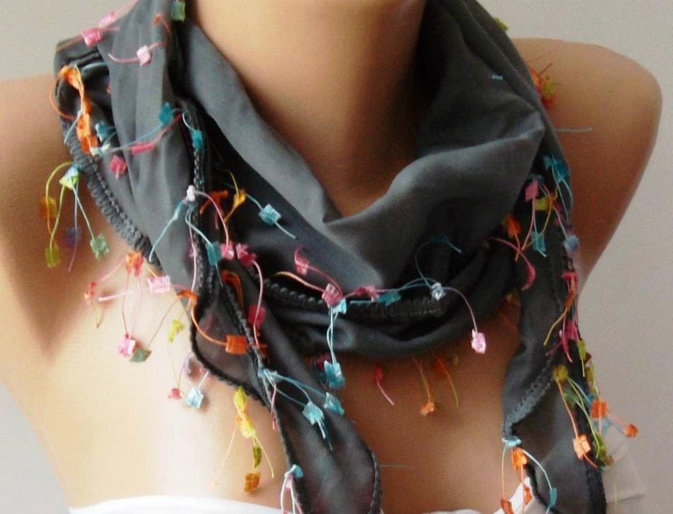 Grey - Elegance Shawl / Scarf  Cotton