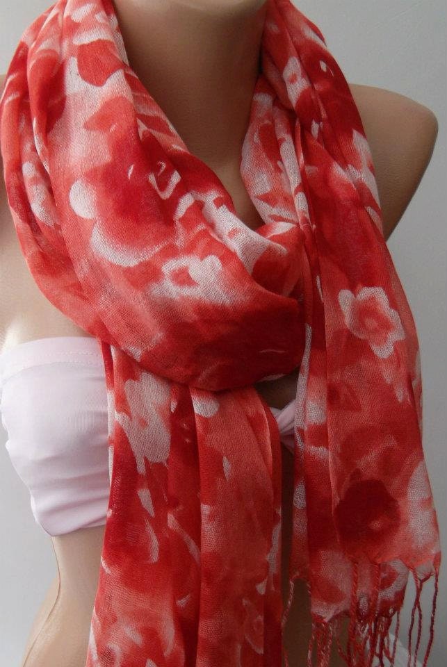 pomegranate flower - Shawl / Scarf Headband Pareos / soft cotton