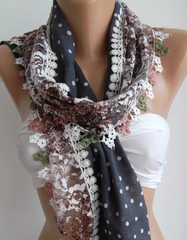 Polka Dot - Lace and Fabric Combination Shawl