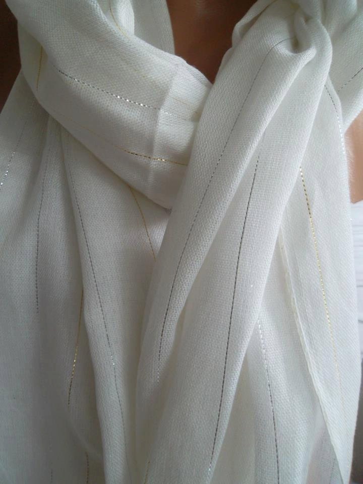 Turkish COTTON Fabric - White --- Elegance   Scarf