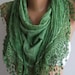Emerald Green  / Elegance  Shawl / Scarf with Lacy Edge / soft and light