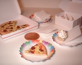 Polymer Clay mini Pizza and Cupcakes set with paper plates and napkins - Play or Hitty Scale "Party In A Box" -by TES-