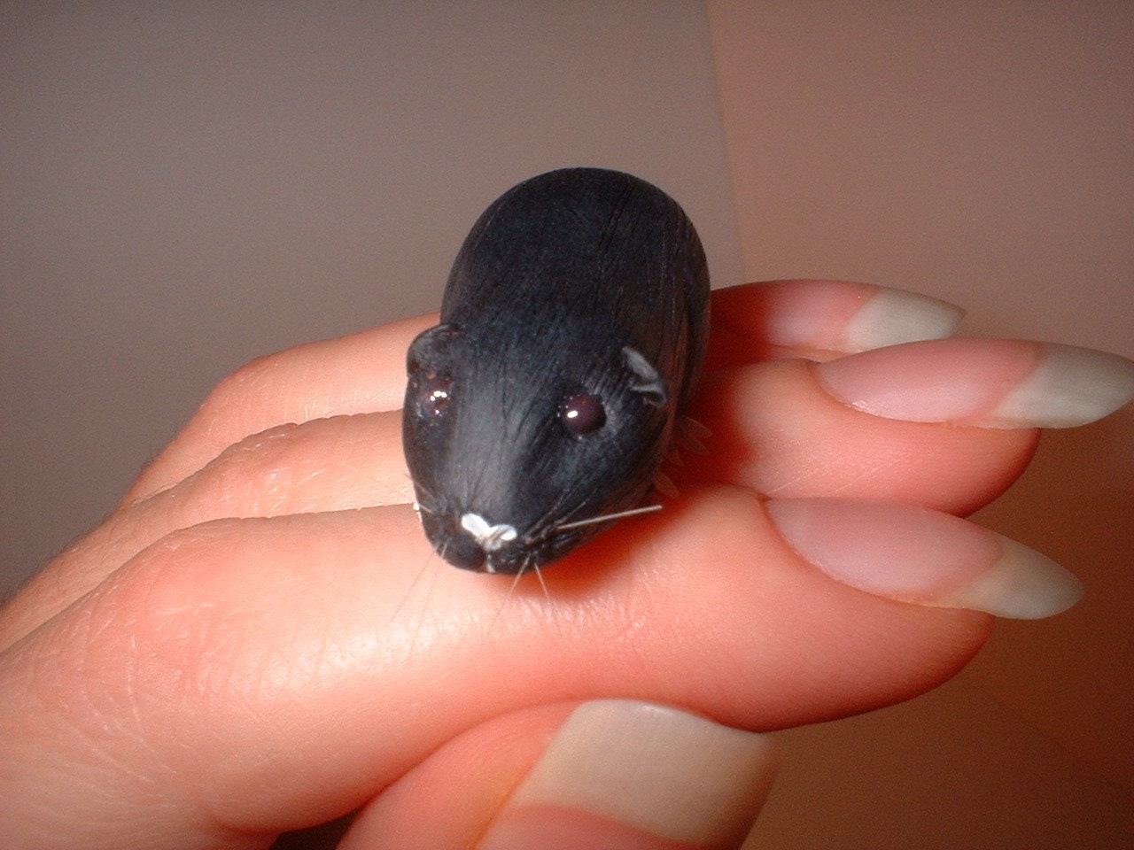 Black tiny guinea pig for Hitty dolls, polymer clay pet by -TES-