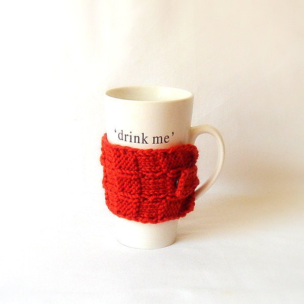 Red Coffee Cup Cozy. Knitted Tea Cozy. Bright Red. Ready to Ship.