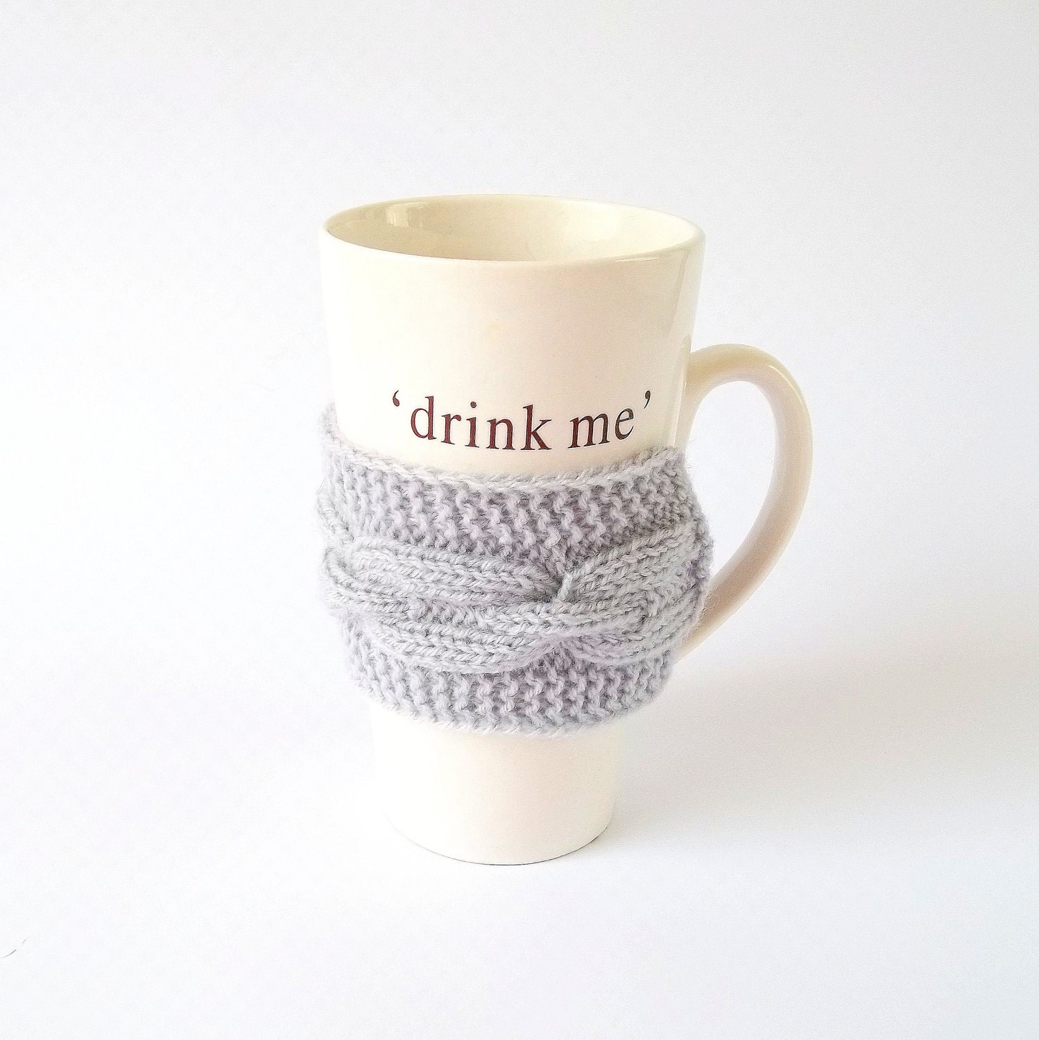 Gray Coffee Cup Cozy. Grey Mug Cozy. Tea Cup Cozy. Cable Knit. Ready to Ship. - MallinaDesign